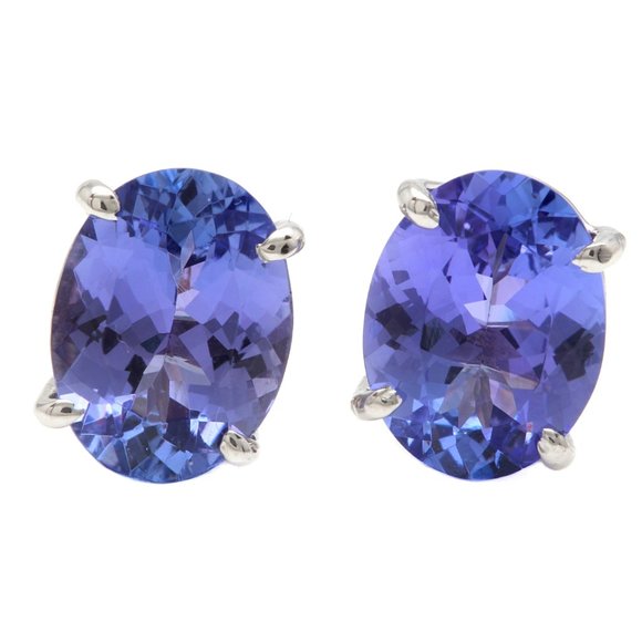 4.00 Carats Natural Tanzanite 14K Solid White Gold Stud Earrings